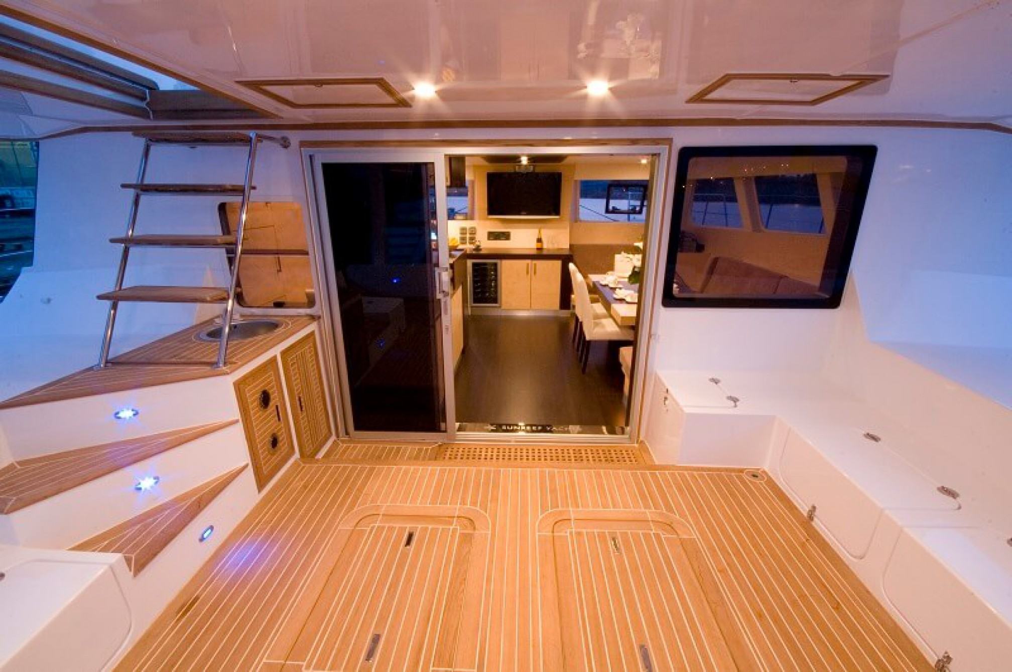 Depende IV luxury catamaran charter cockpit